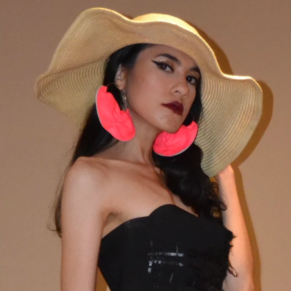 Neon Pink Leather Flounce Hoop OS